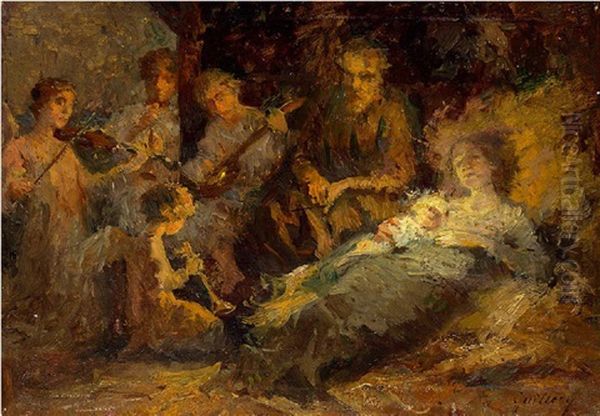 Heilige Familie Mit Musizierenden Engeln Oil Painting by Franz Paul Maria Guillery