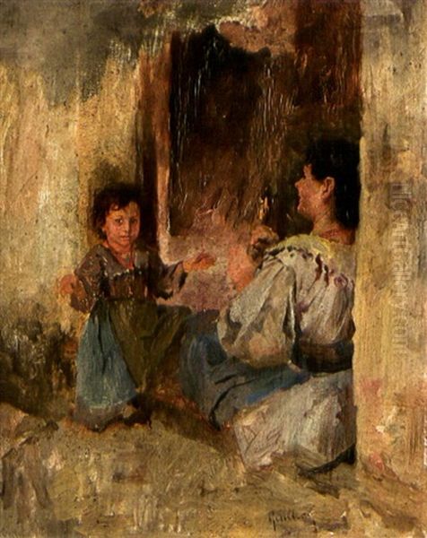 Italienisches Madchen Mit Kind In Einem Hauseingang Oil Painting by Franz Paul Maria Guillery