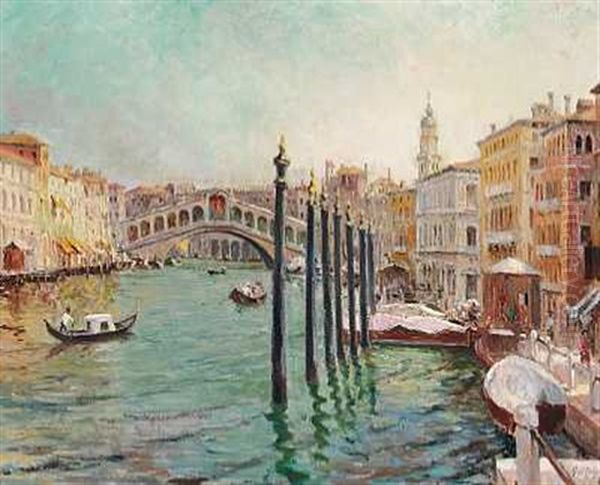 Parti Fra Canal Grande Med Udsigt Mod Rialtobroen Oil Painting by Franz Paul Maria Guillery