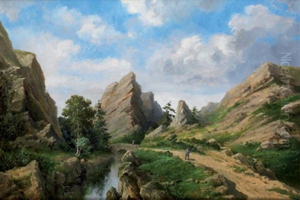 Chemin Anime En Montagne Oil Painting by Adolphe-Irenee Guillon