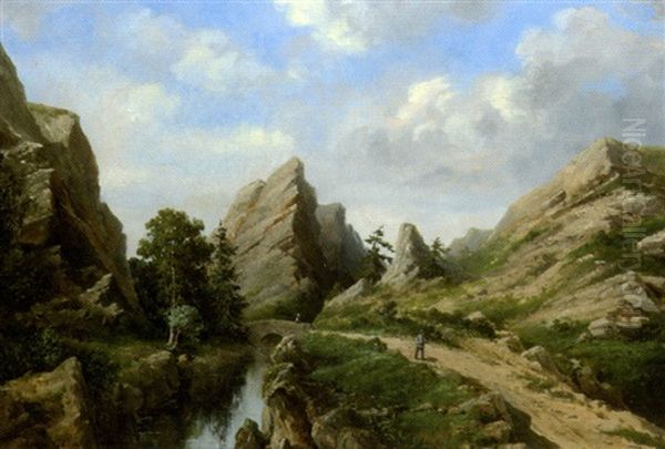 Promeneur Pres D'une Riviere Oil Painting by Adolphe-Irenee Guillon