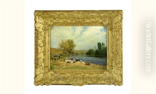 Les Lavandieres Oil Painting by Adolphe-Irenee Guillon