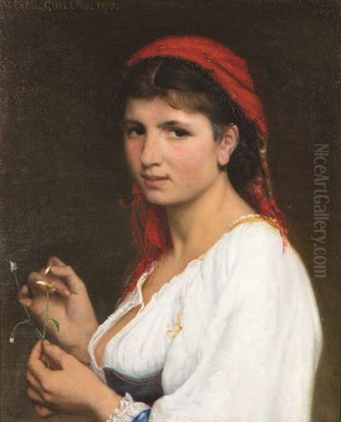 Esmeralda Charmante, Une Fleur Dans La Main Oil Painting by Alfred Guillou