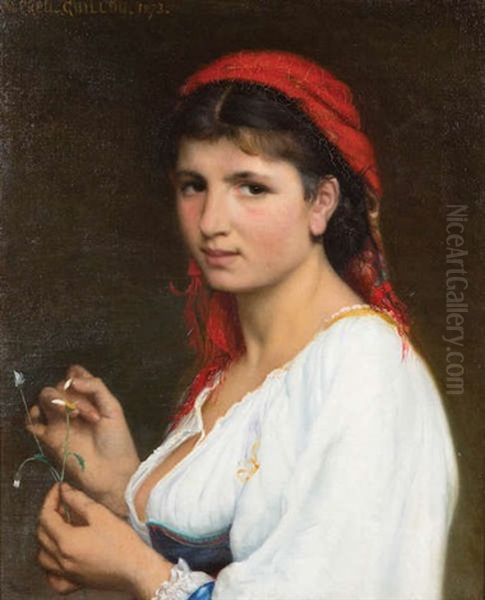 Esmeralda Charmante, Une Fleur Dans La Main Oil Painting by Alfred Guillou