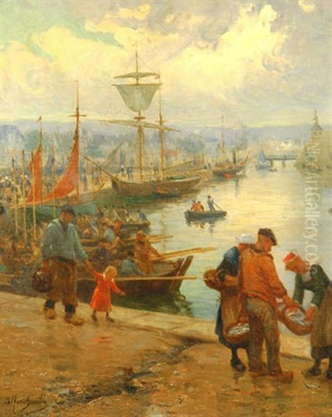 Concarneau Animation Sur Les Quais Oil Painting by Alfred Guillou