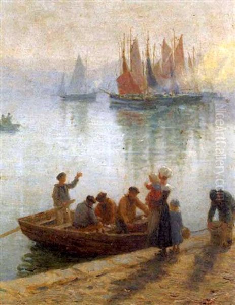 Retour Des Pecheurs Oil Painting by Alfred Guillou