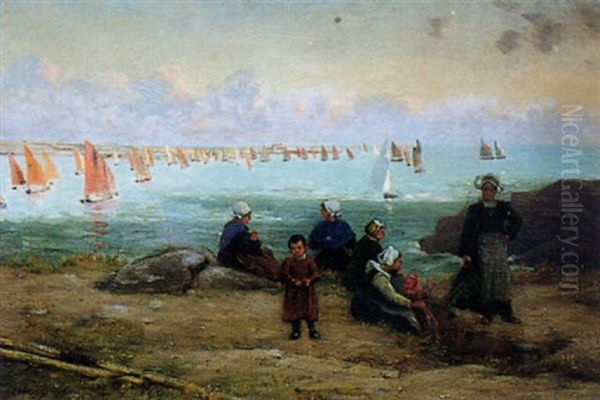 La Sortie Des Barques Sardinieres Oil Painting by Alfred Guillou