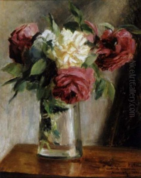 Bouquet De Roses Oil Painting by Albert Guilloux