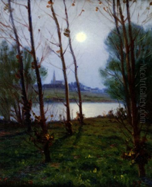 Clair De Lune A Travers Les Arbres Oil Painting by Charles Victor Guilloux