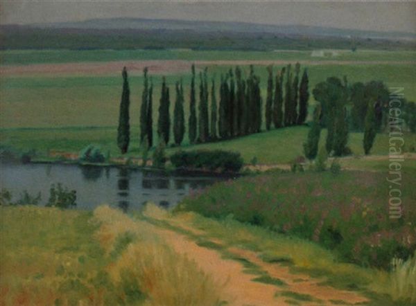 Etang Et Haie De Peupliers Oil Painting by Charles Victor Guilloux