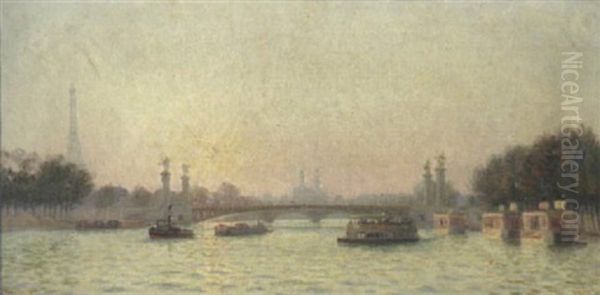 Le Pont Alexandre Iii, Coucher De Soleil Oil Painting by Charles Victor Guilloux