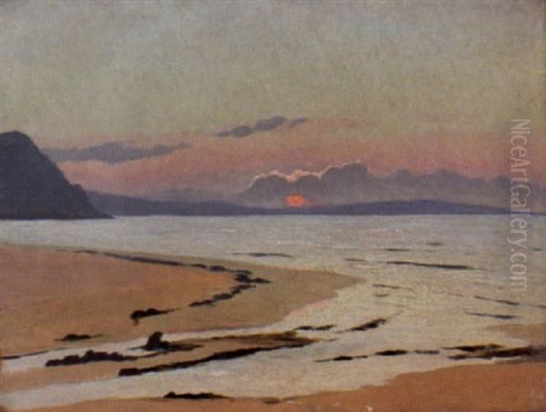 La Greve Maree Basse, Ciel Rose Oil Painting by Charles Victor Guilloux