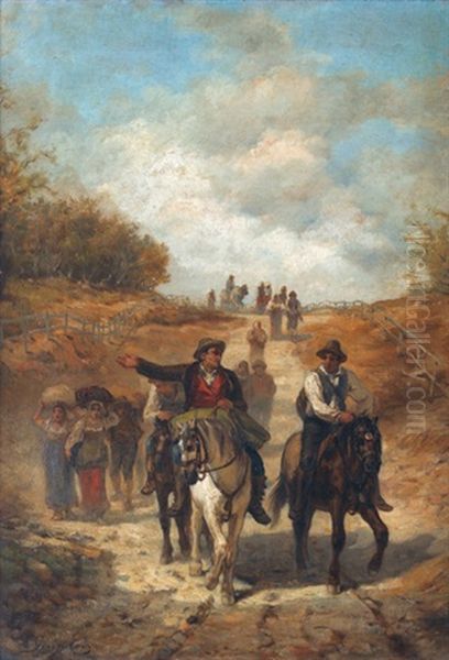 Sudliche Landstrasse Mit Reitern Und Staffage Oil Painting by Marius Andre Guindon