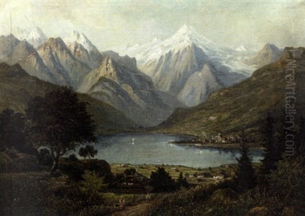 Le Lac De Lugano Oil Painting by Marius Andre Guindon