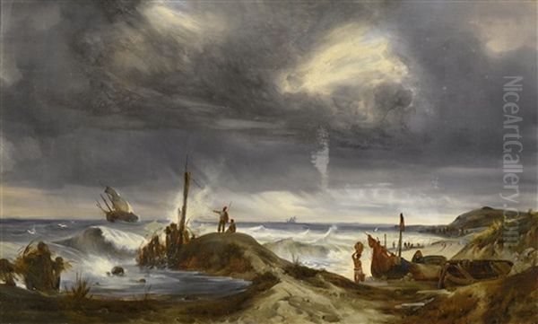 La Greve Animee Par Temps D'orage Oil Painting by Antoine Guindrand