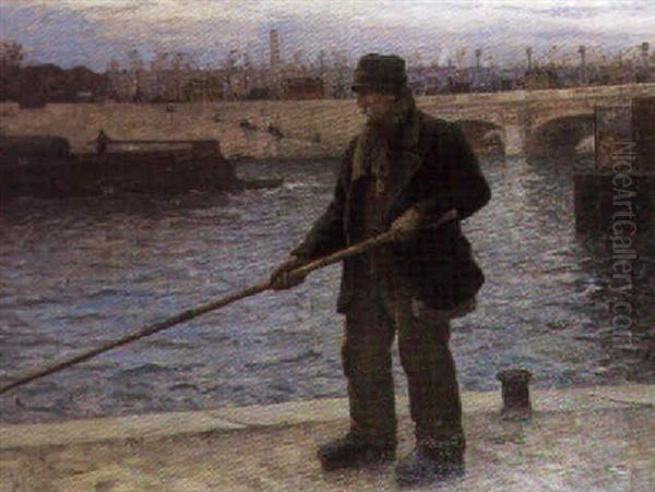 Pecheur Sur Les Bords De Seine Oil Painting by Henri Jules Guinier