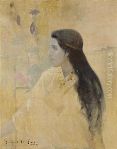 La Dame Aux Roses Tremieres Oil Painting by Lucien Victor Guirand De Scevola