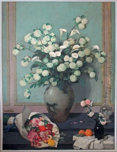 Nature Morte Aux Fleurs Dans Un Interieur Oil Painting by Lucien Victor Guirand De Scevola