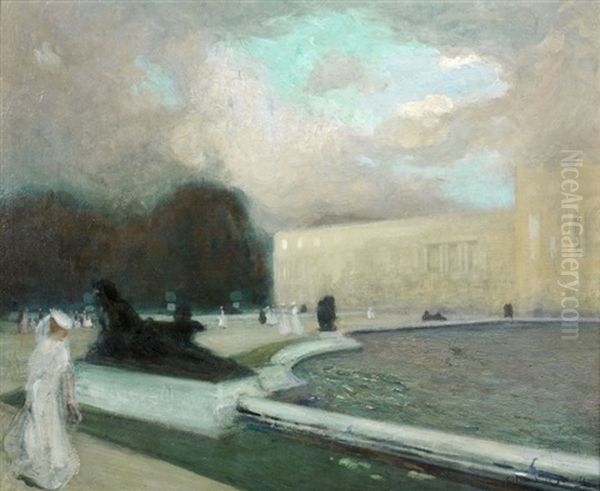 Promenade Au Bord Du Parterre D'eau A Versailles Oil Painting by Lucien Victor Guirand De Scevola