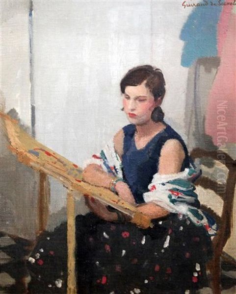 Spanish Woman Seated At A Tapestry Loom Oil Painting by Lucien Victor Guirand De Scevola