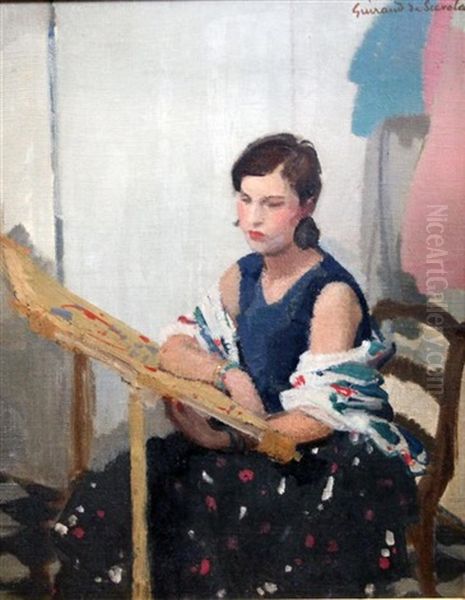 Woman At A Tapestry Loom Oil Painting by Lucien Victor Guirand De Scevola