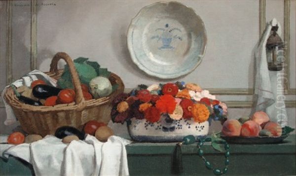 Nature Morte Aux Fleurs Et Aux Fruits Oil Painting by Lucien Victor Guirand De Scevola