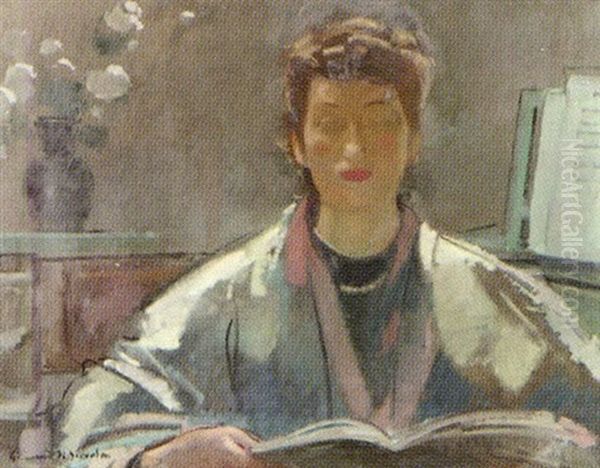 Femme A La Lecture Oil Painting by Lucien Victor Guirand De Scevola