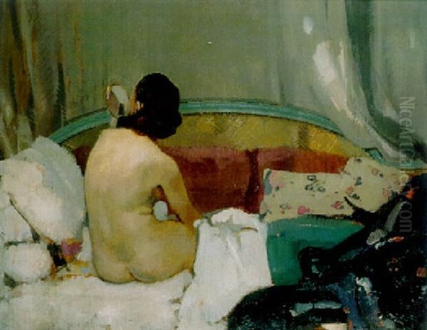 Jeune Femme Nue Au Miroir Oil Painting by Lucien Victor Guirand De Scevola