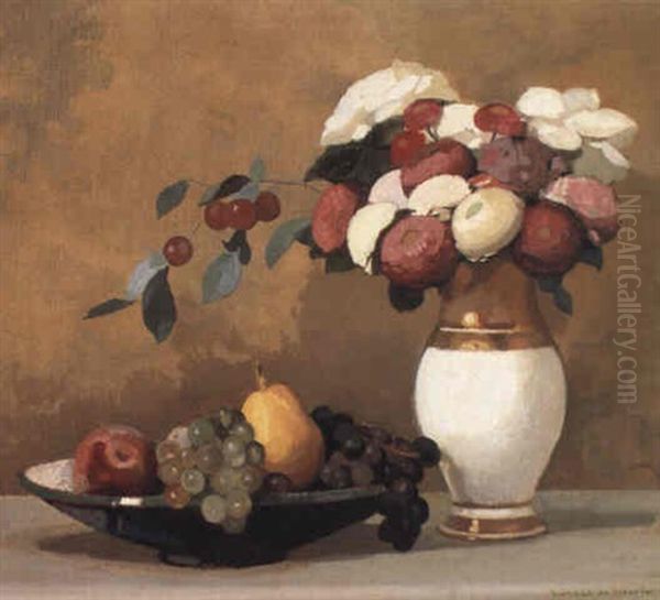 Still Life With Fruit And Flowers Oil Painting by Lucien Victor Guirand De Scevola