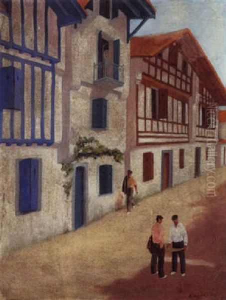 Rue Animee Au Pays-basque Oil Painting by Maurice Guiraud-Riviere