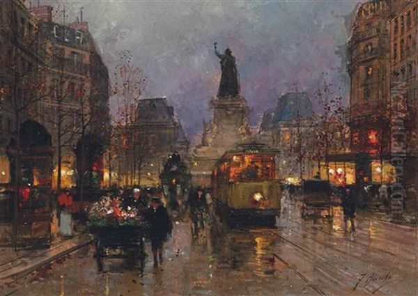 A Flower Seller In The Place De La Republique, Paris Oil Painting by Fausto Guisto