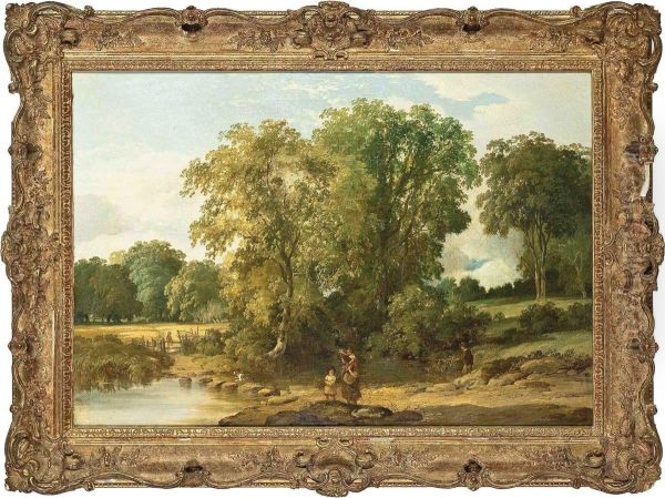 Stepping Stones Oil Painting by Thomas Baker Of Leamington