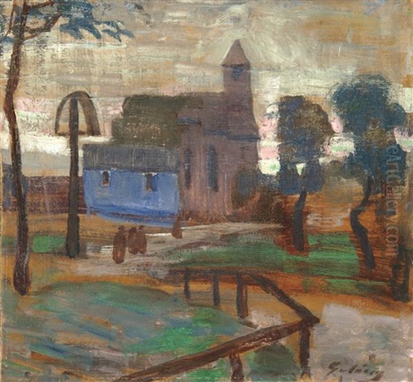 Landscape With Monastery Oil Painting by Lajos Gulacsy