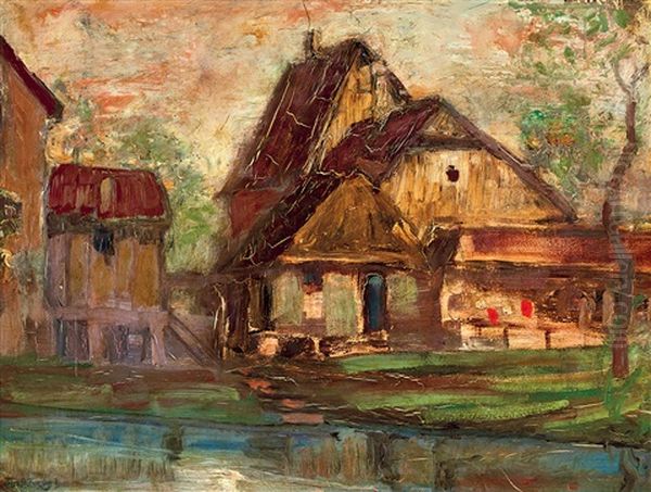 Cottages Oil Painting by Lajos Gulacsy