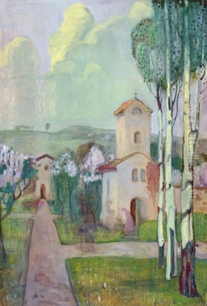 Church Garden Oil Painting by Lajos Gulacsy