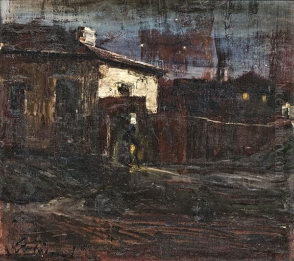 Varosreszlet Oil Painting by Lajos Gulacsy