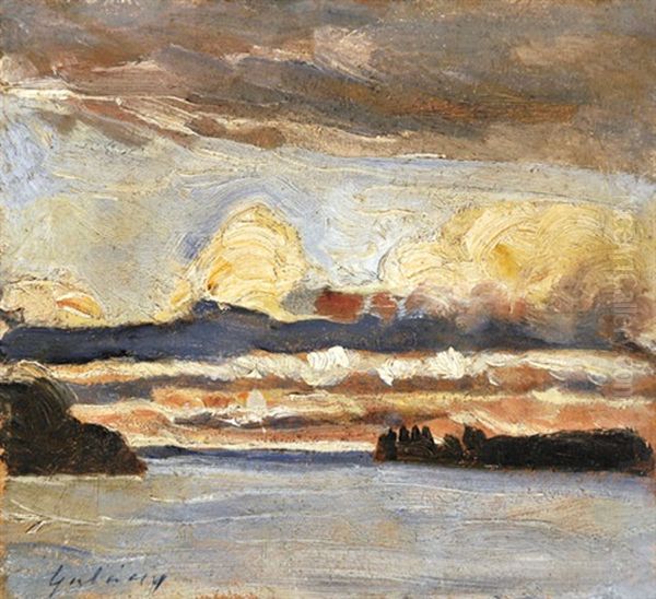 Islands With Storm Clouds Oil Painting by Lajos Gulacsy