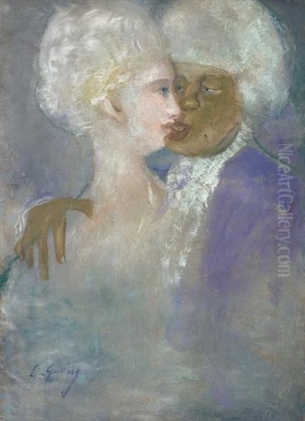 The Mulatto Man And The Statue-white Woman Oil Painting by Lajos Gulacsy