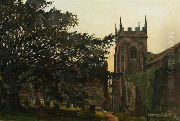 A Country Churchyard Oil Painting by Oliver Baker