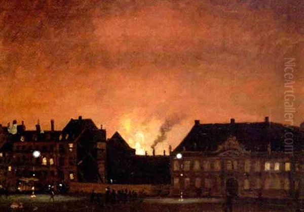 Brand I St. Kongensgade 63, 20. Nov. 1894 Set Fra Tordenskjoldsgade Oil Painting by Frederik Norden (Frits) Guldbrandsen