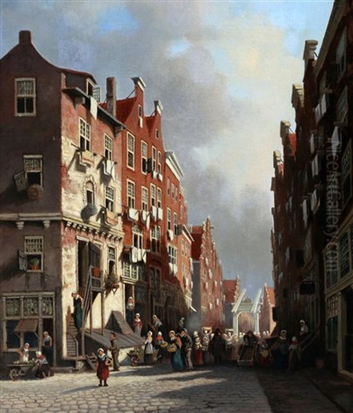 Stadgezicht Met Vele Personen Oil Painting by Franciscus Lodewijk Van Gulik