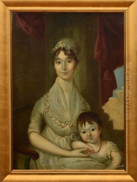 Portrait Of Gertrude Neilson Woodhull And Son, William Henry Oil Painting by Christian Gullager