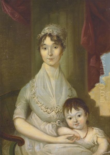 Portrait Of Gertrude Neilson Woodhull And Son, William Henry Oil Painting by Christian Gullager