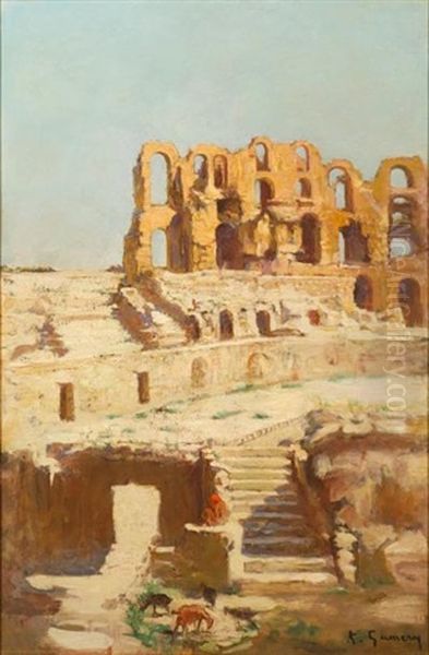 L'amphitheatre D'el Djem Oil Painting by Adolphe Ernest Gumery