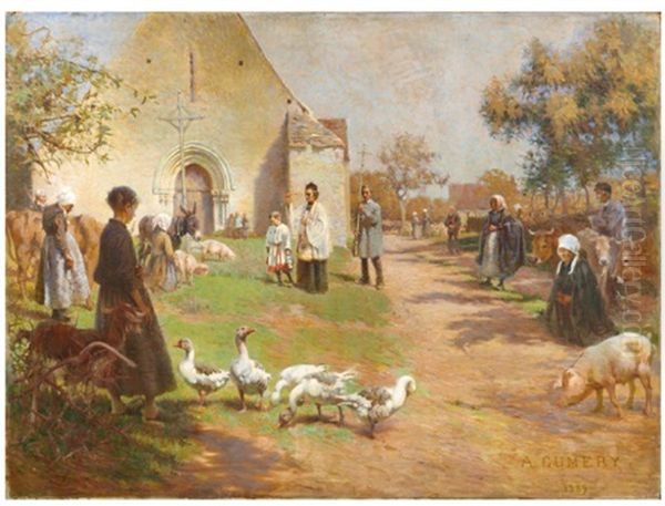 La Benediction Des Animaux De Ferme Oil Painting by Adolphe Ernest Gumery