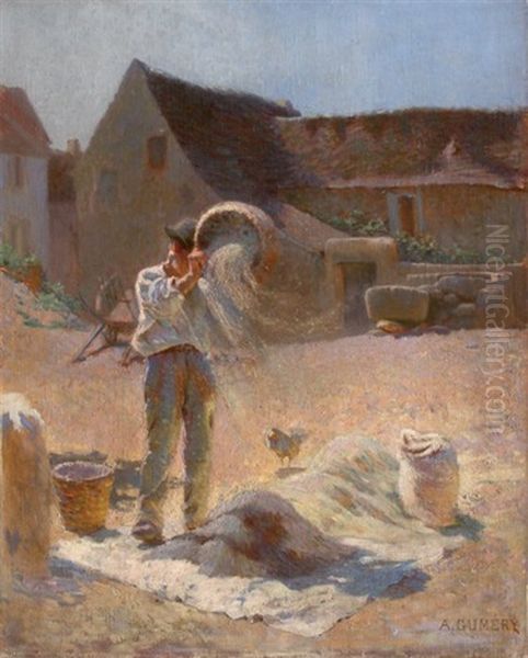 Le Battage Du Grain Oil Painting by Adolphe Ernest Gumery