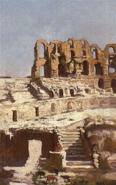 Jeune Garcon Dans L'amphitheatre D'el Djem, Tunisie Oil Painting by Adolphe Ernest Gumery