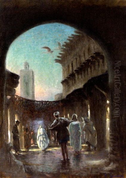 Fez, Les Horloges A Bou Anania Oil Painting by Adolphe Ernest Gumery