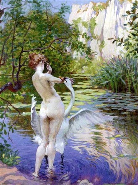 Leda And The Swan by Adolphe Ernest Gumery