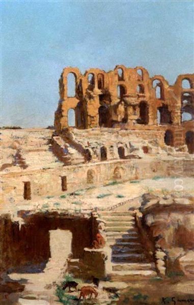 Le Colisee D'el Djem Oil Painting by Adolphe Ernest Gumery